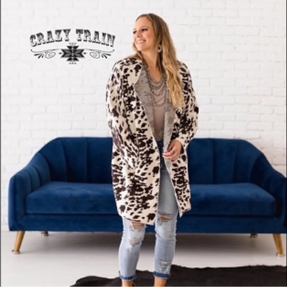 Crazy train top hand brown cow cardigan